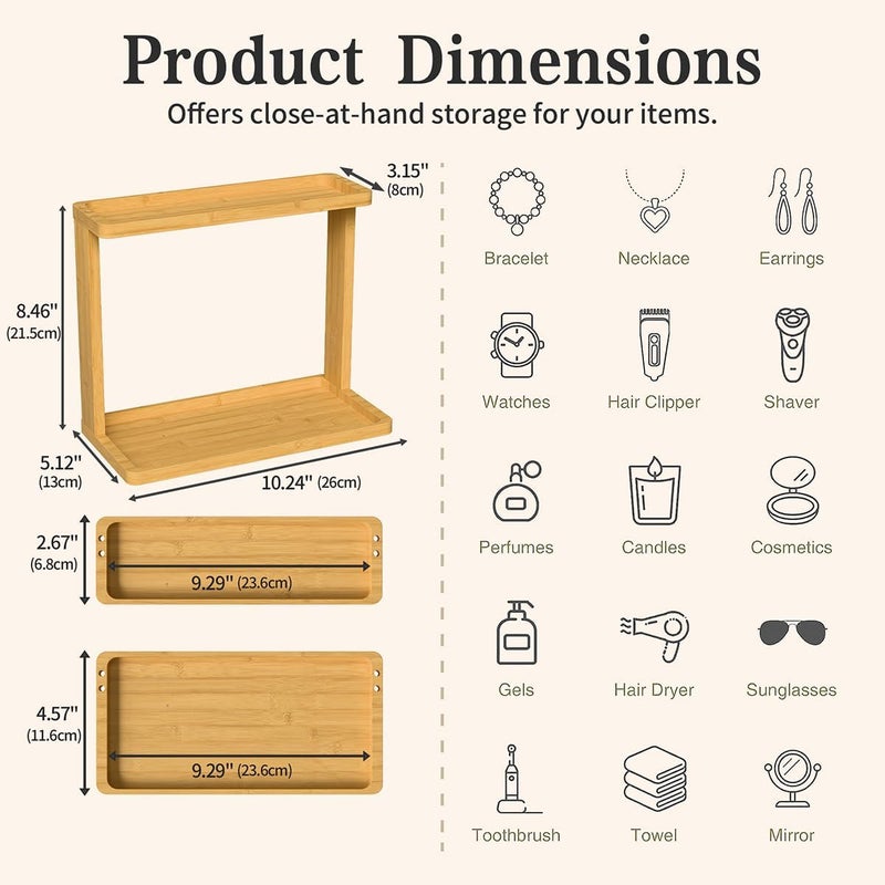 PEKER Bamboo Bathroom Organizer Countertop – Small Vanity Storage Shelf for Makeup, Perfume, Skincare – Natural Cosmetics Display Rack for Dresser, Sink, Kitchen – Natural - Image 2